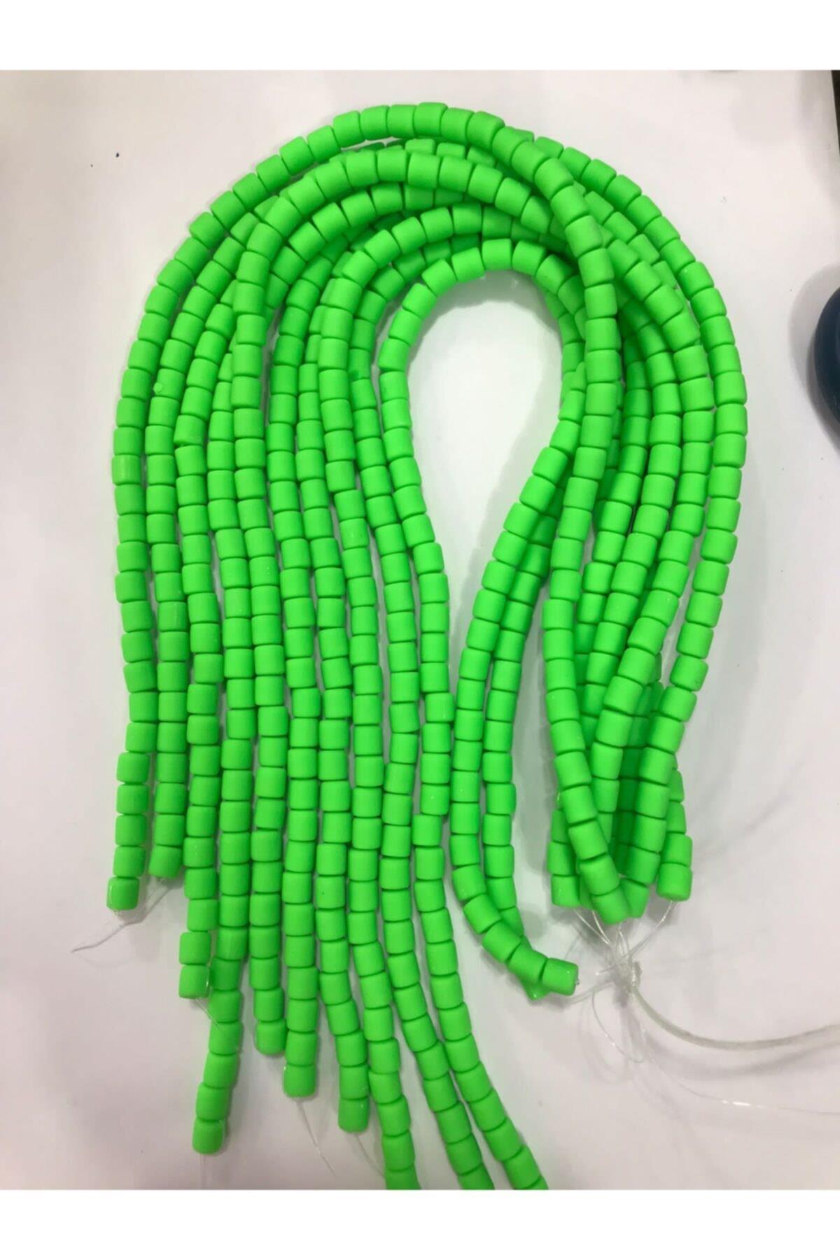 Lino Boncuk, Yeşil Renk Polimer Kil Lino Hamur Boncuk Dizisi,6mm Silindir 40cm