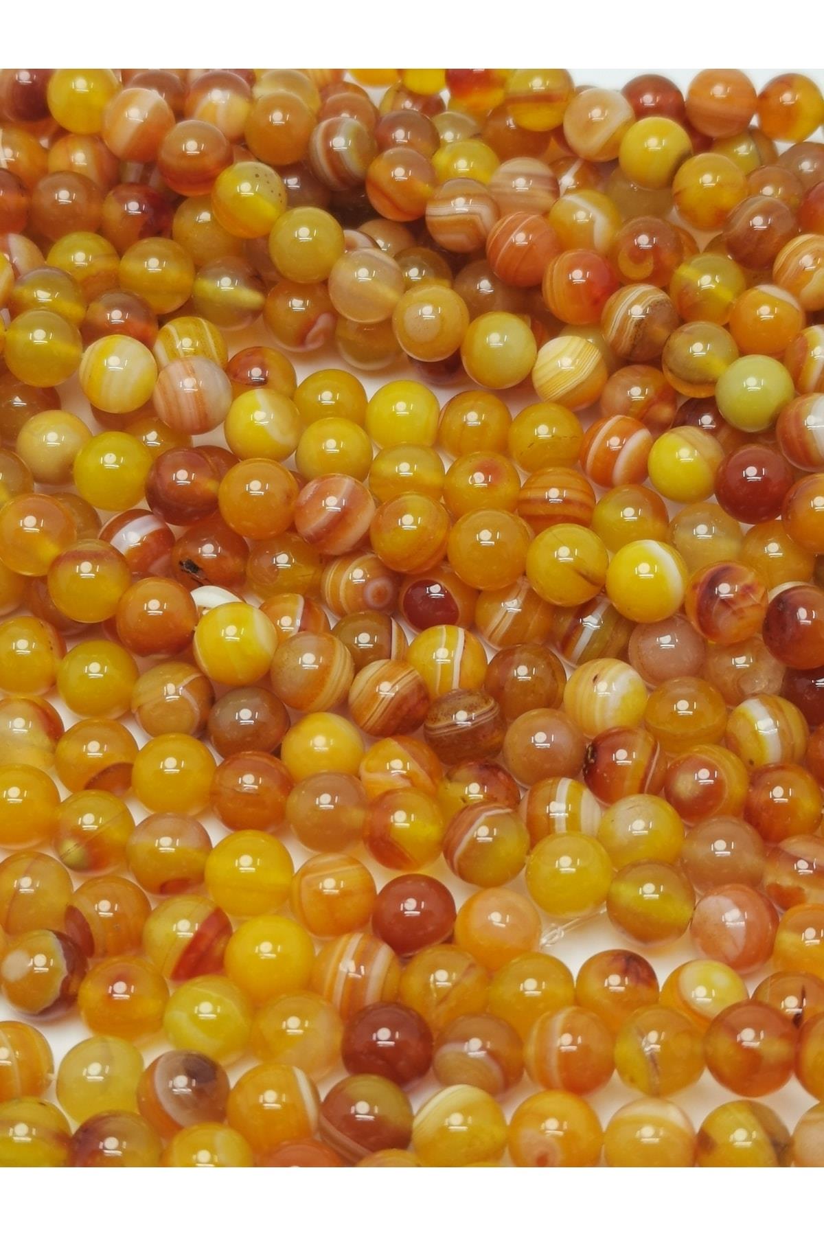 Sarı Beyaz Akik Doğal Taş Dizisi 8mm Doğaltaş