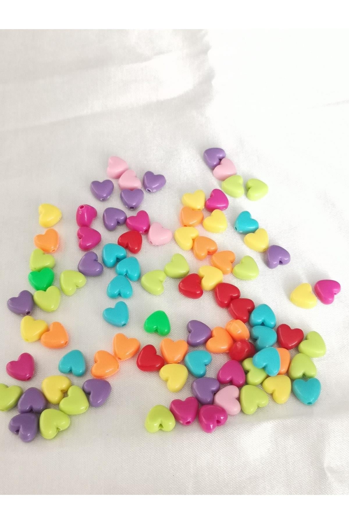 10mm Pastel Karışık Renkli Plastik Kalp Model Boncuk ,takı Yapım Hobi Boncuğu (50 Gr)