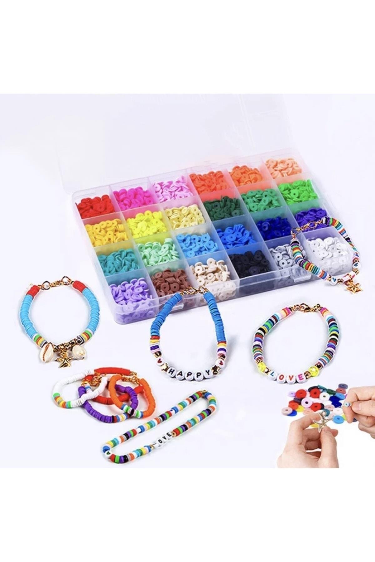 24 Gözlü Kutu Fimo Boncuk Set Kolye Bileklik Halhal Telefon Charm Yapma Seti Hobi