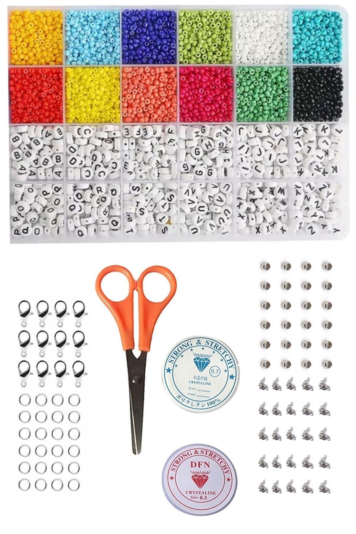 24lü Organizer Kutuda Kum Boncuk Yassı Harf Boncuk Charm Takı Yapma Seti. 7