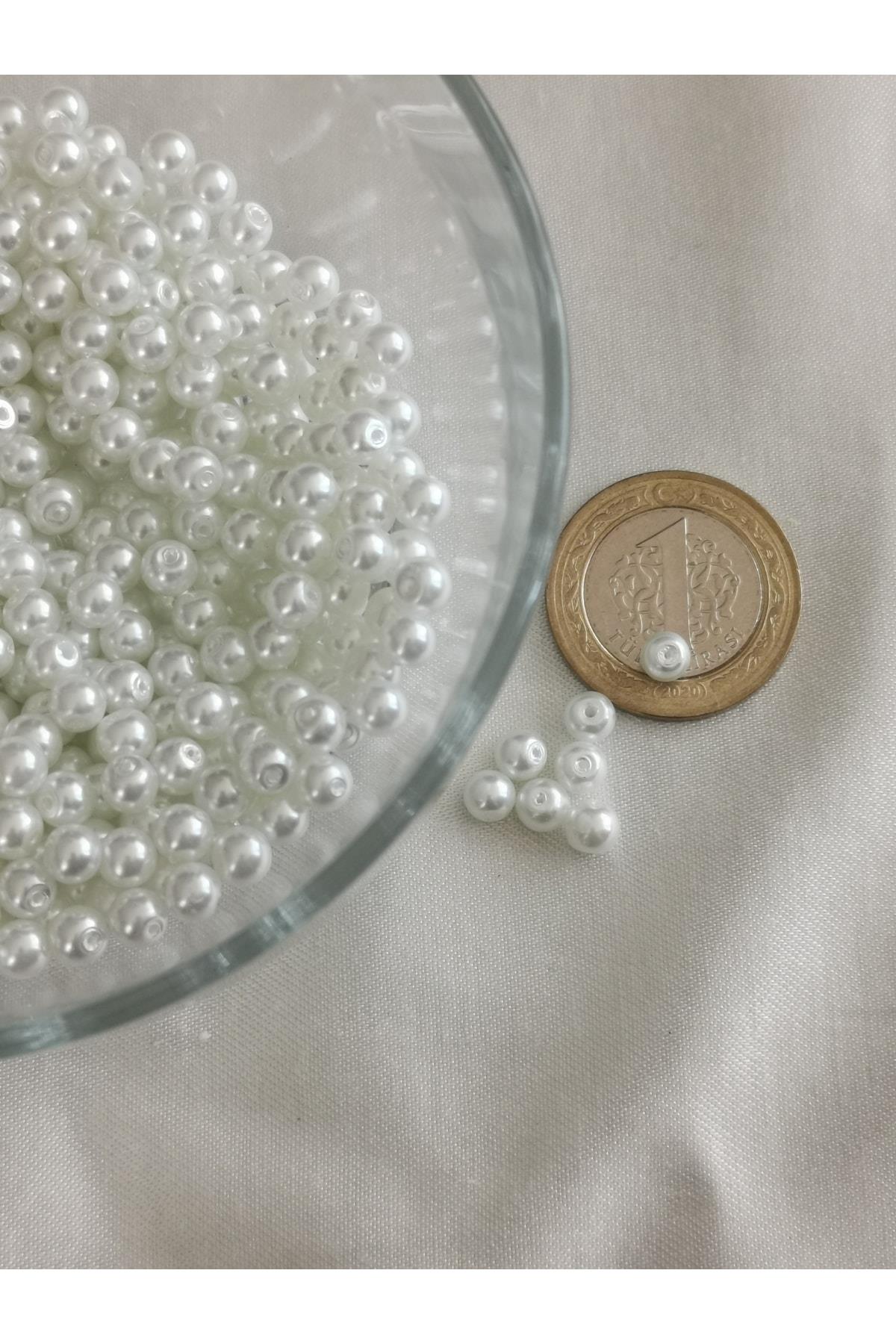 50 Gr 5mm Beyaz Cam Inci Boncuk ,takı Yapım Boncuğu