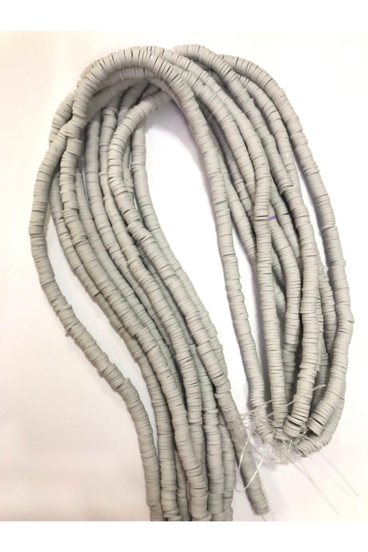 6mm Gri Renk Polimer Kil Fimo Boncuk Dizisi,40cm Hamur Boncuk Fimo Dizi
