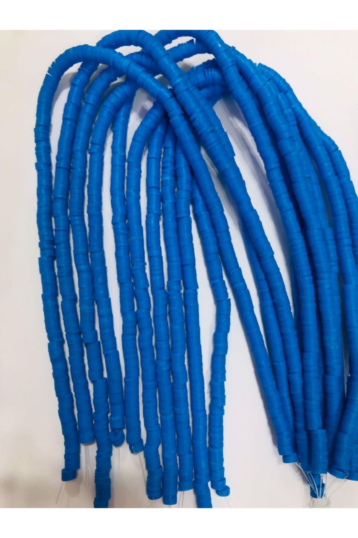 6mm Mavi Renk Polimer Kil Fimo Boncuk Dizisi,40cm Hamur Boncuk Fimo Dizi