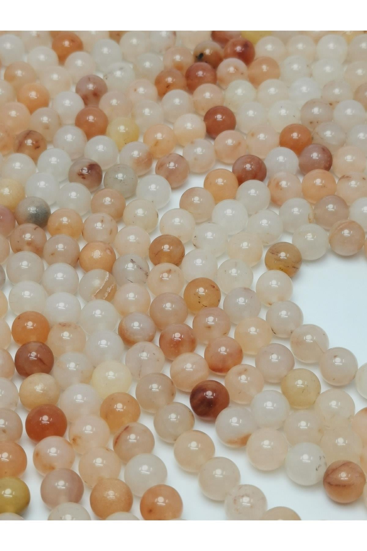 Alacalı Beyaz Akik Doğal Taş Dizisi 8mm Doğaltaş