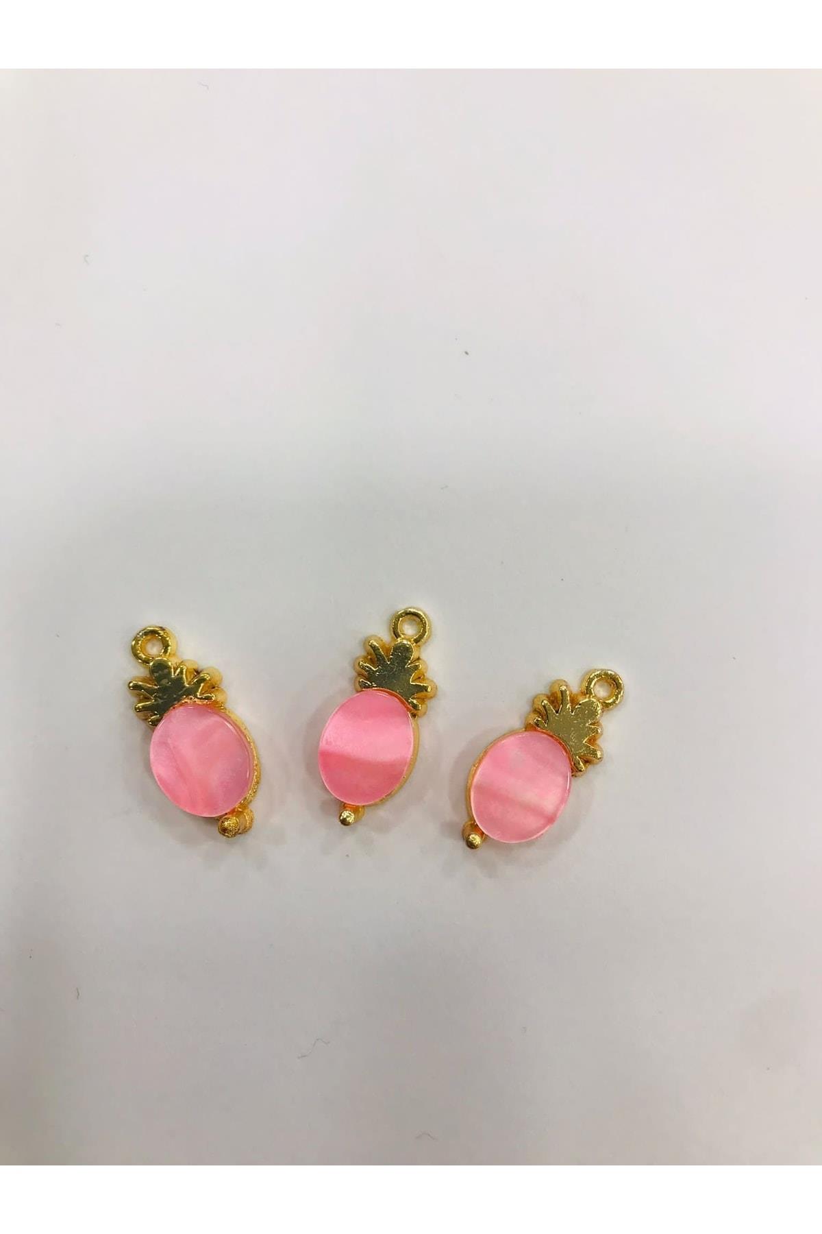 Cam Ananas Model , Pembe Renk Yandan Kuplu Takı Yapım Malzemesi