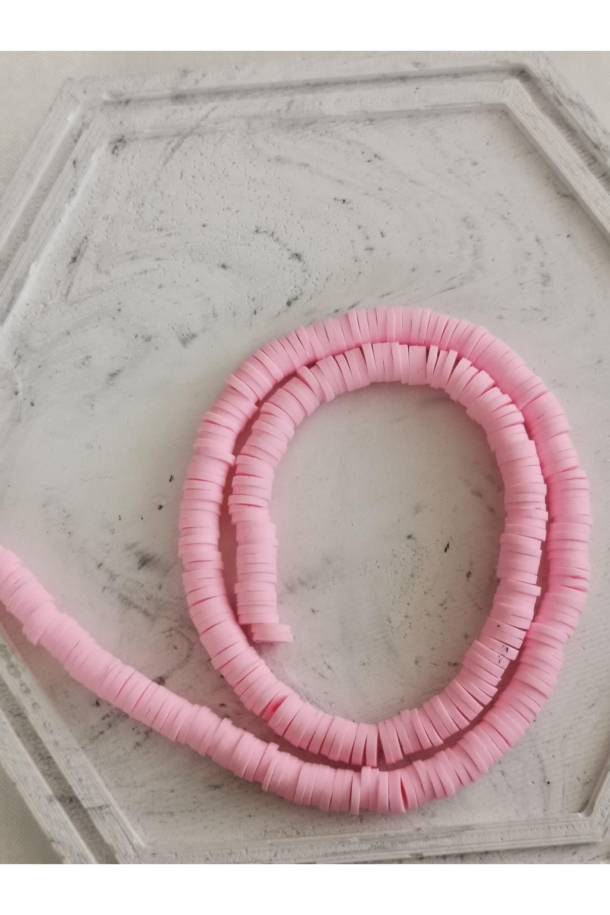 Fimo Boncuk Dizisi,40cm Hamur Boncuk Fimo Dizi 6mm Pembe Renk Polimer Kil