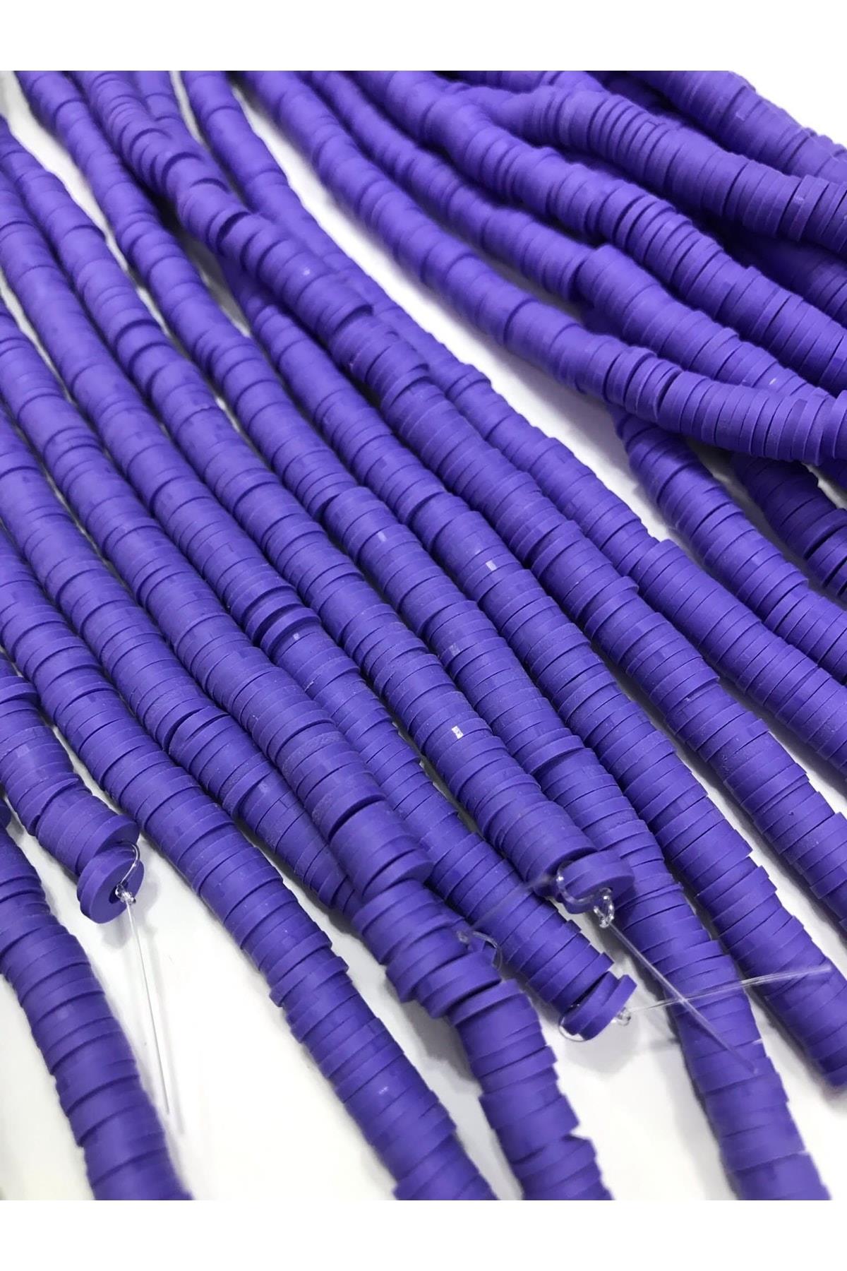 Fimo Boncuk Dizisi,40cm Hamur Boncuk Fimo Dizi 6mm Mor Renk Polimer Kil