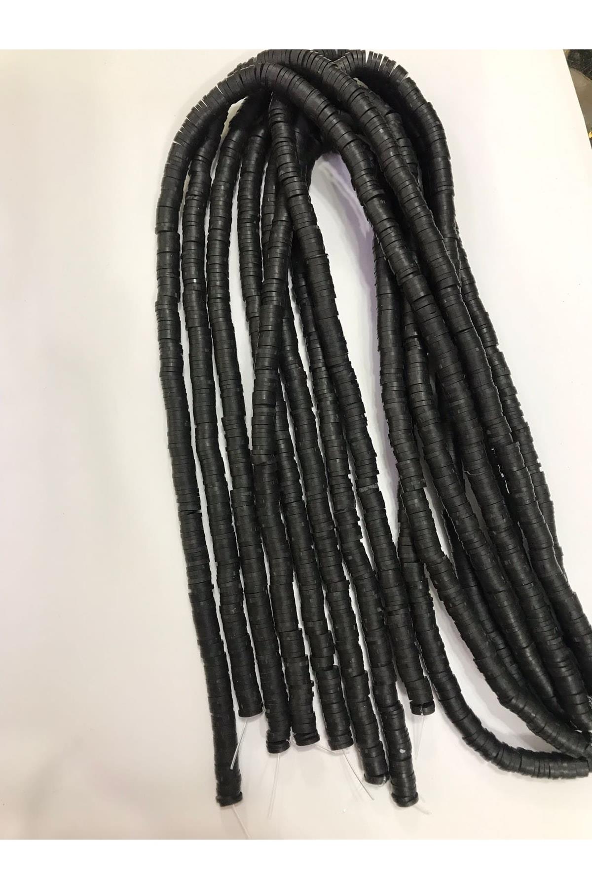 Fimo Boncuk Dizisi,40cm Hamur Boncuk Fimo Dizi 6mm Siyah Renk Polimer