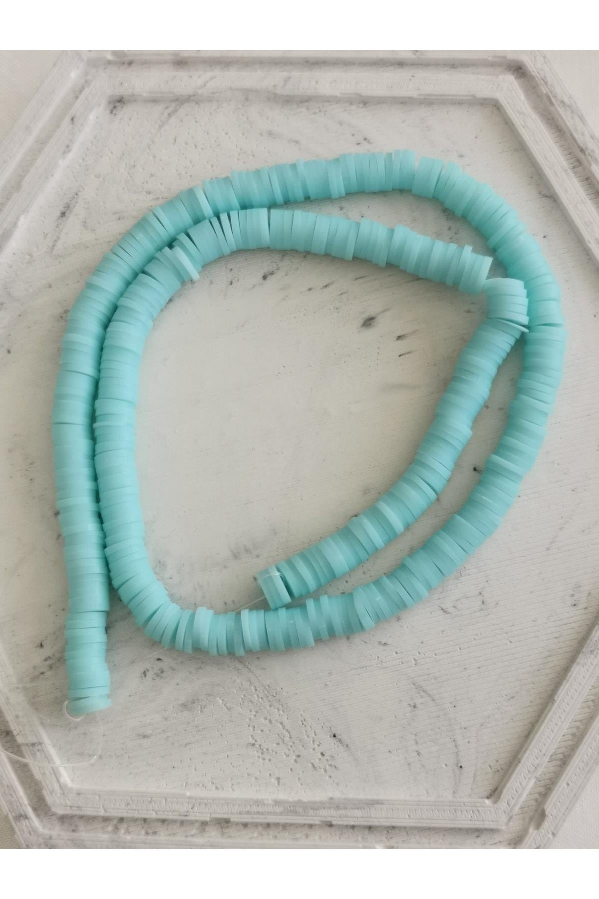 Fimo Boncuk Dizisi,40cm Hamur Boncuk Fimo Dizi 6mm Mavi Renk Polimer