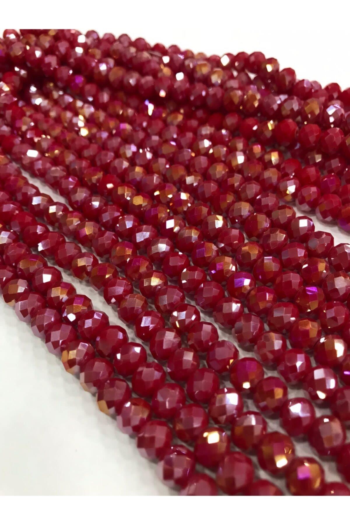 Kristal Boncuk , 8 Mm Bordo Renk Kristal Boncuk Dizisi, Mm Yuvarlak 40cm Dizi