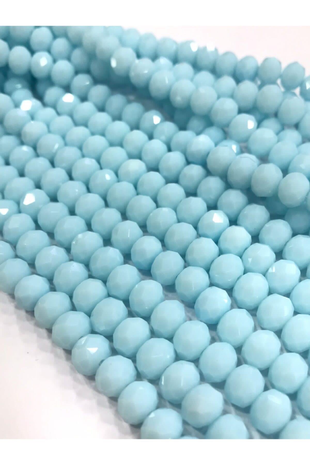 Kristal Boncuk , Açık Mavi Renk Kristal Boncuk Dizisi, 8 Mm Yuvarlak 40cm Dizi