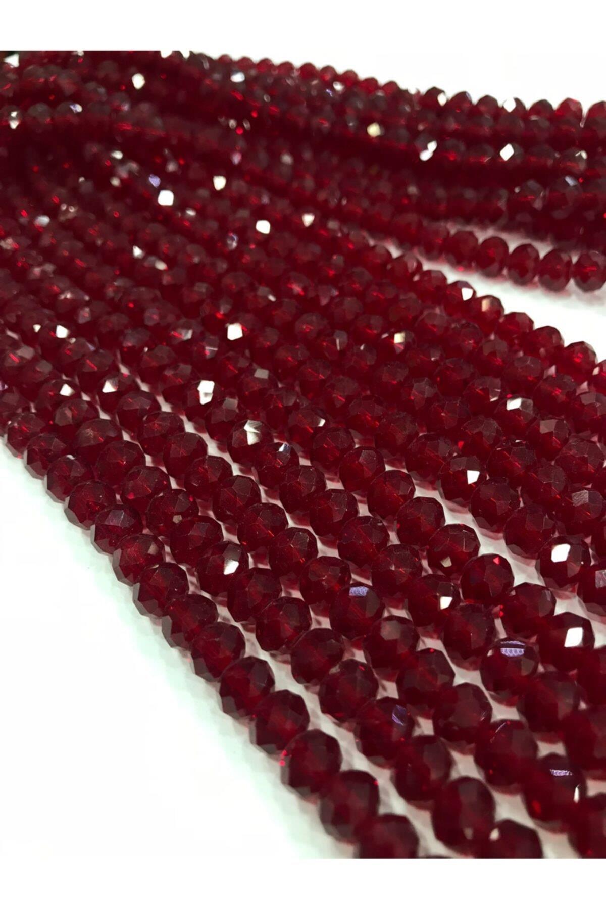 Kristal Boncuk , Bordo Renk Kristal Boncuk Dizisi, 8 Mm Yuvarlak 40cm Dizi