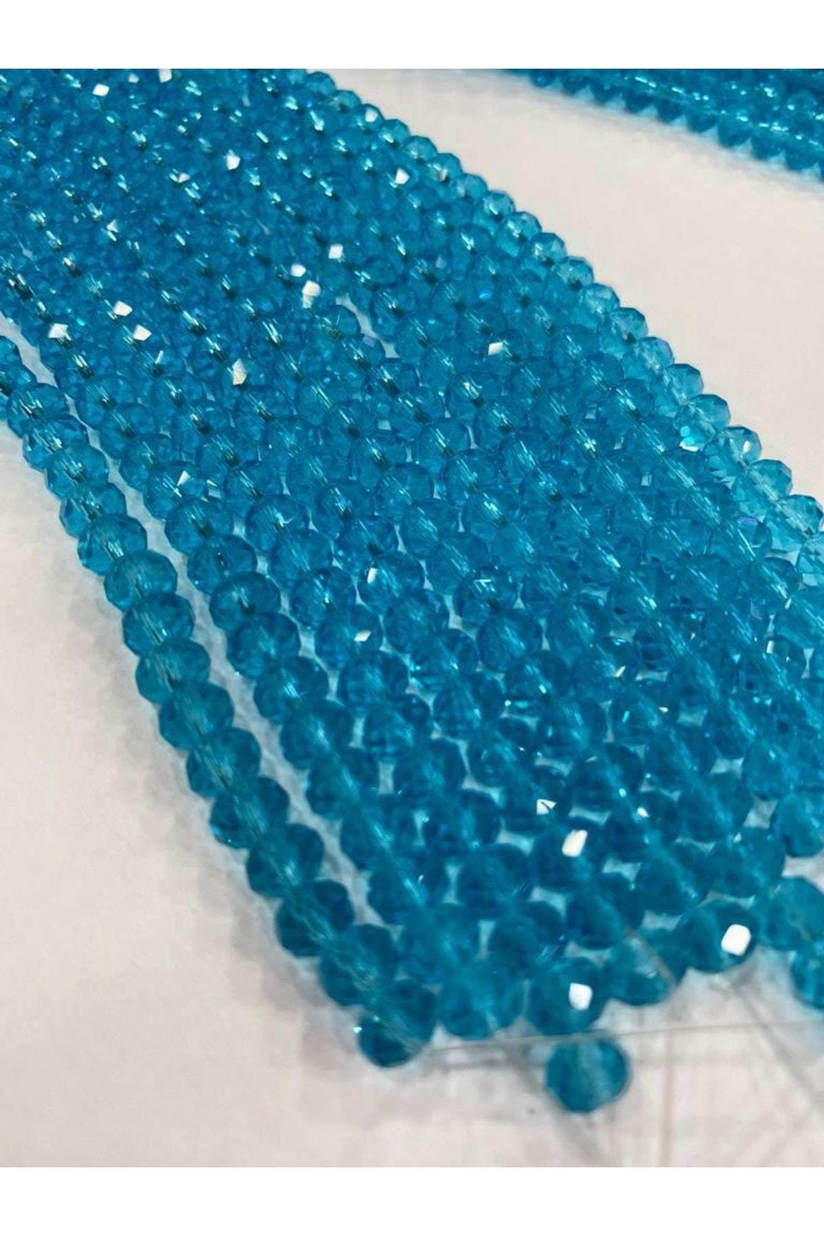 Kristal Boncuk Dizisi 6 Mm Parlak Mavi Renk ,takı Yapım Malzemesi