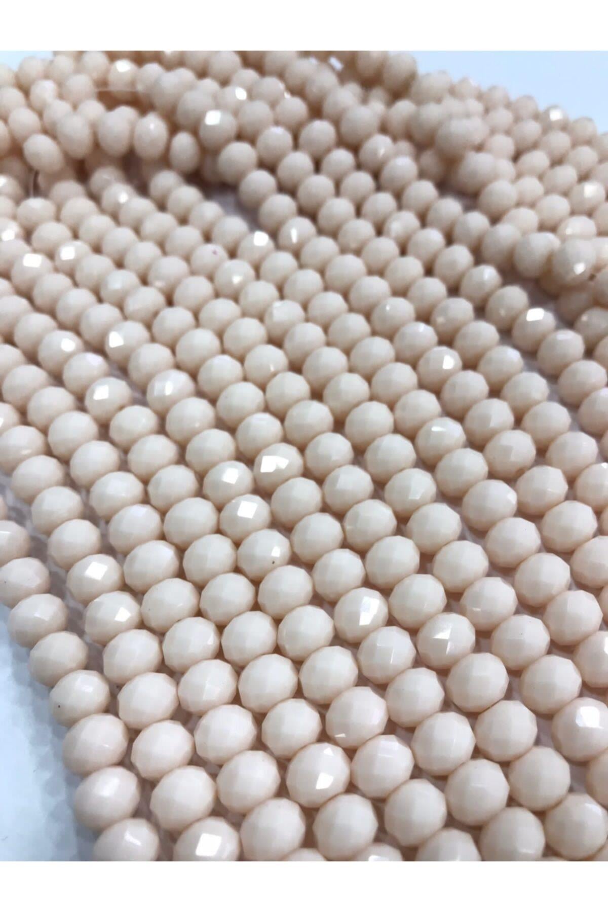 Kristal Boncuk , Krem Renk Kristal Boncuk Dizisi, 8 Mm Yuvarlak 40cm Dizi