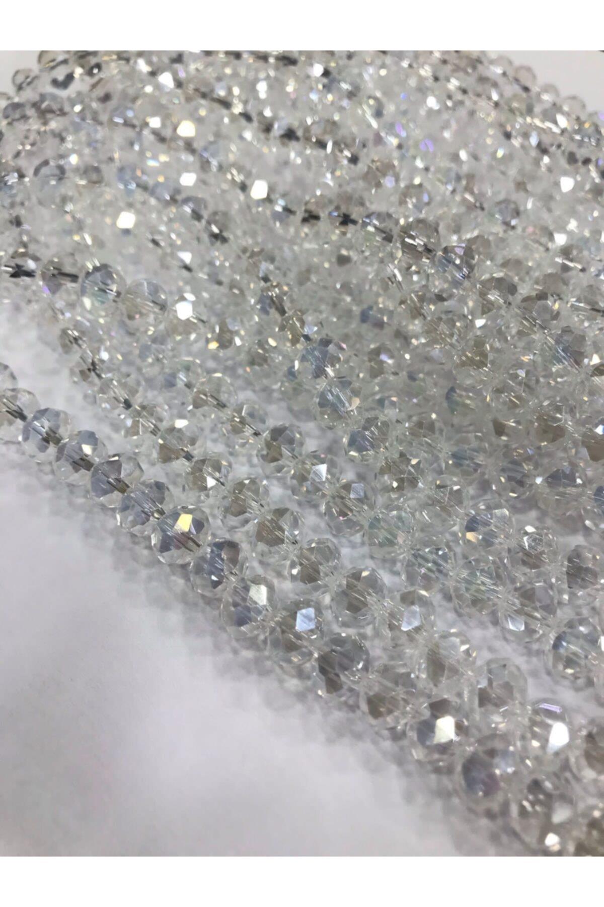 Kristal Boncuk , Şeffaf Beyaz Renk Kristal Boncuk Dizisi, 8 Mm Yuvarlak 40cm Dizi