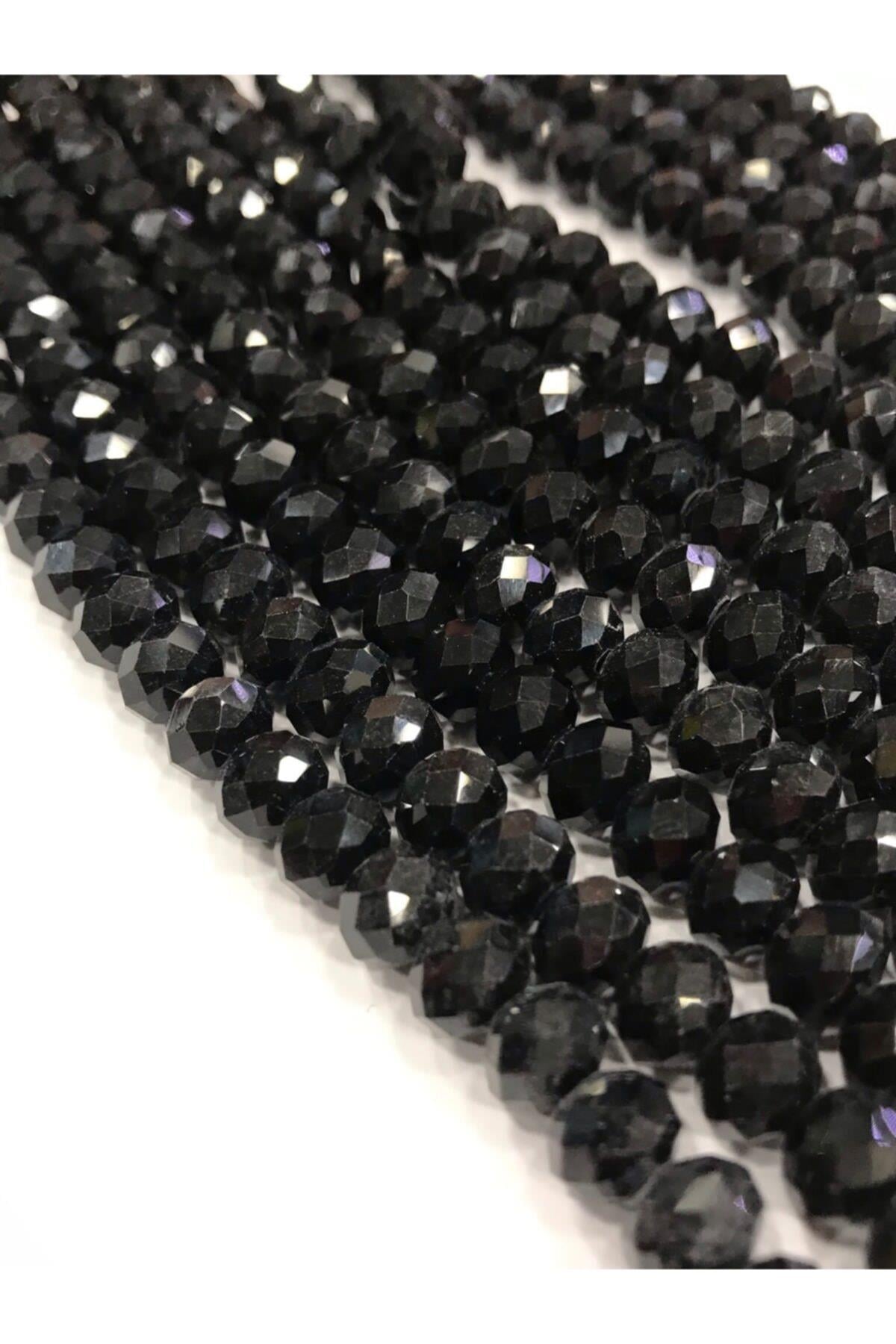 Kristal Boncuk , Siyah Renk Kristal Boncuk Dizisi, 8 Mm Yuvarlak 40cm Dizi