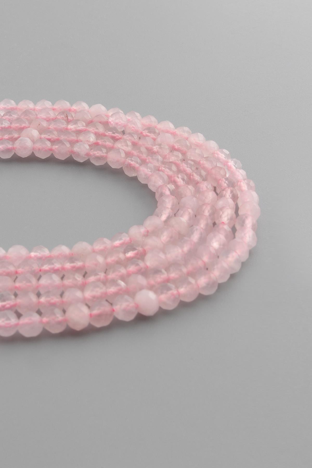 Kuvars Doğal Taş Parlak Pembe Küre Kristal Kesim 4mm Dizi