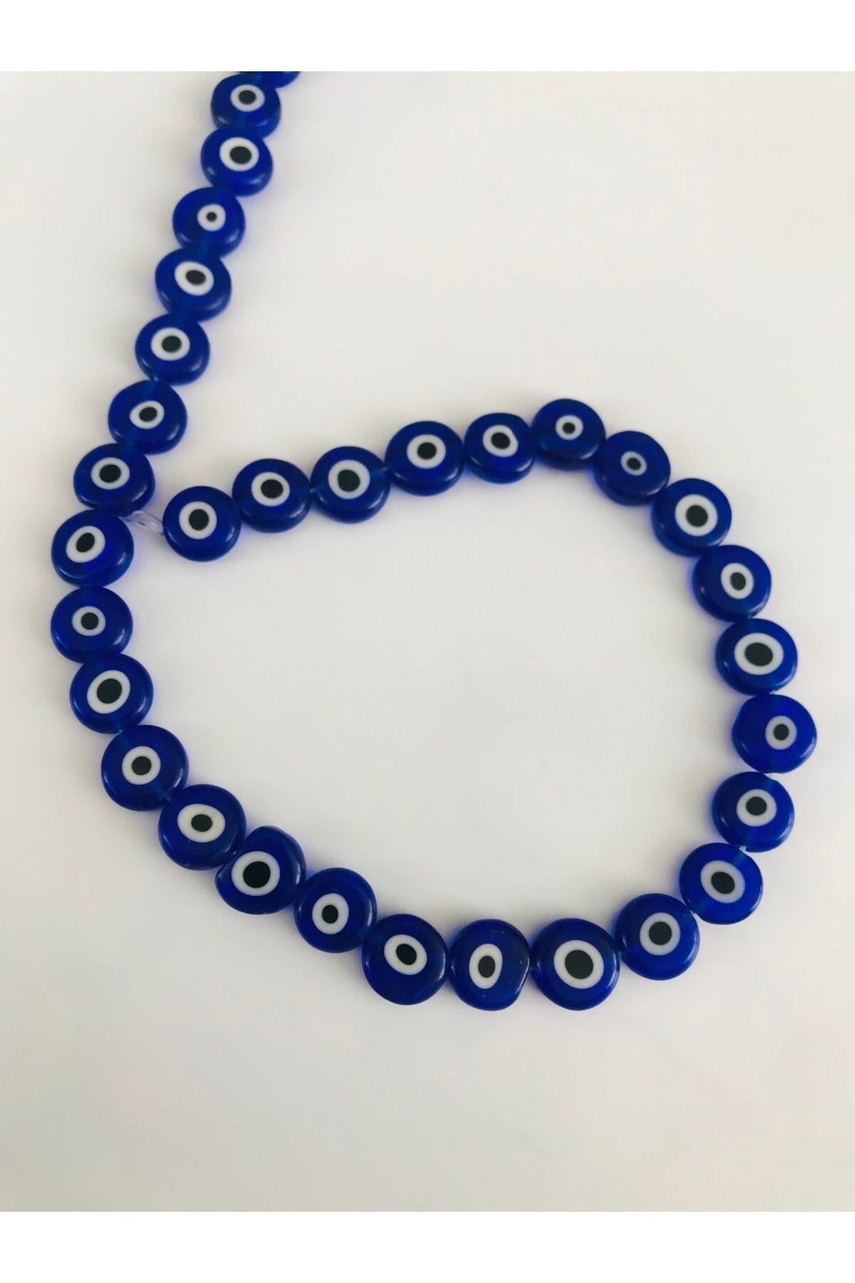 Lacivert Yassı Cam Nazar Boncuk 10 Mm