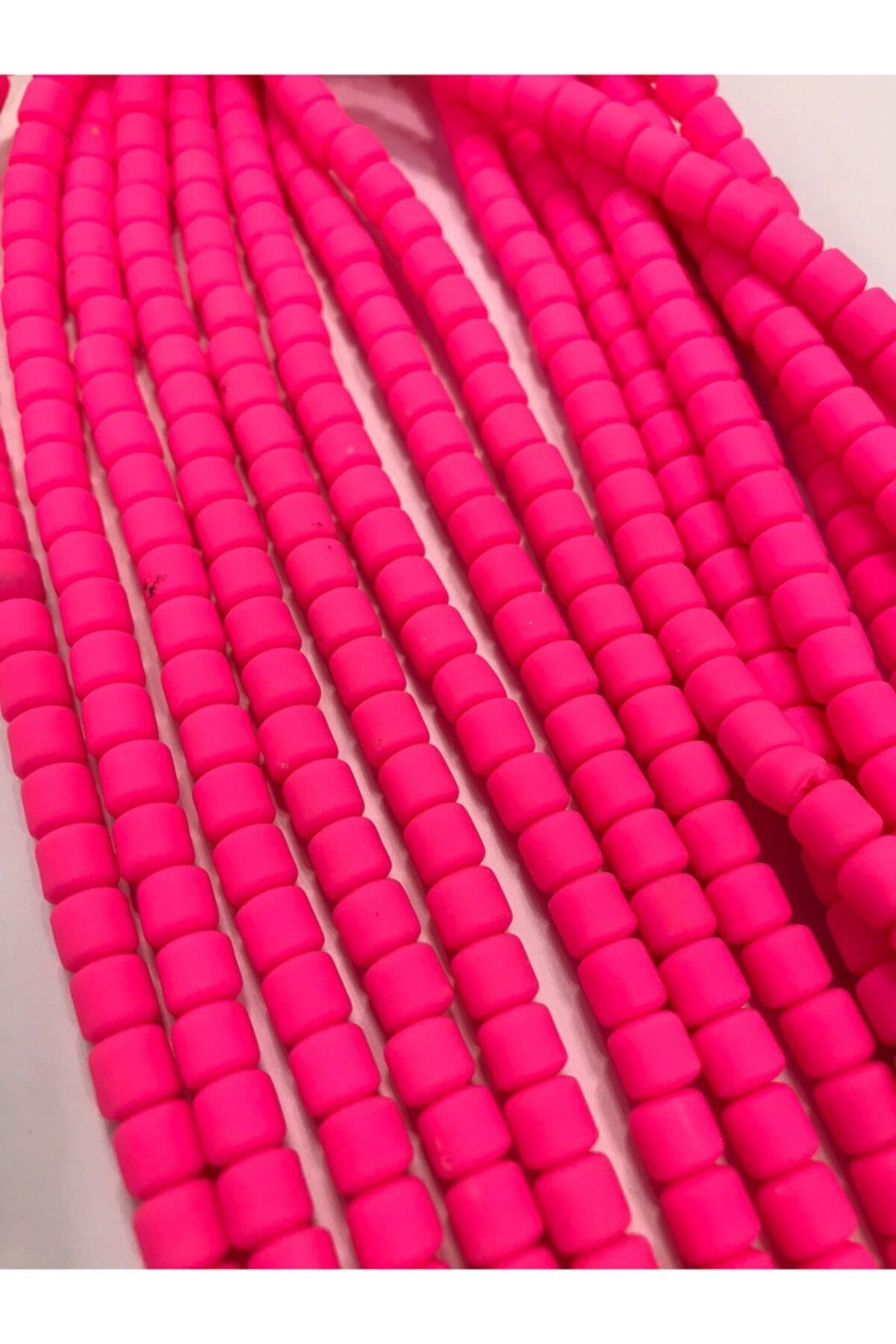 Lino Boncuk, Pembe Renk Polimer Kil Lino Hamur Boncuk Dizisi,6mm Silindir 40cm