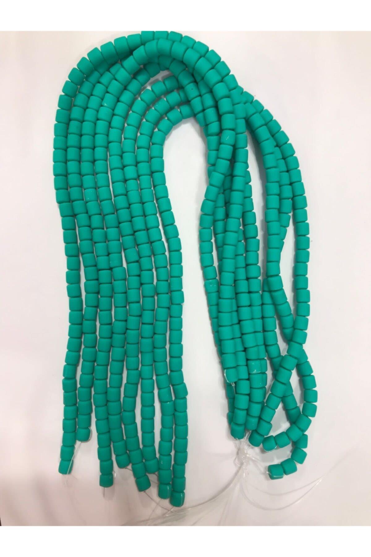 Lino Boncuk, Turkuaz Renk Polimer Kil Lino Hamur Boncuk Dizisi,6mm Silindir 40cm