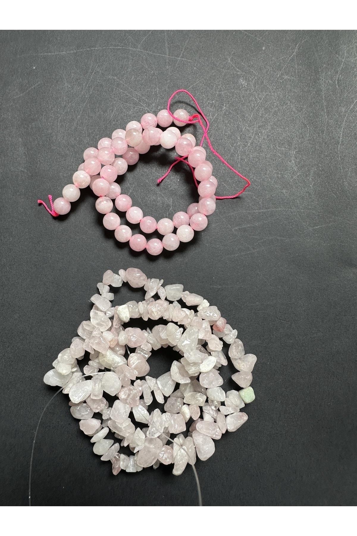 LİVZA BİJUTERİPEMBE KUVARS DOĞALTAŞ KIRIKTAŞ SETİ