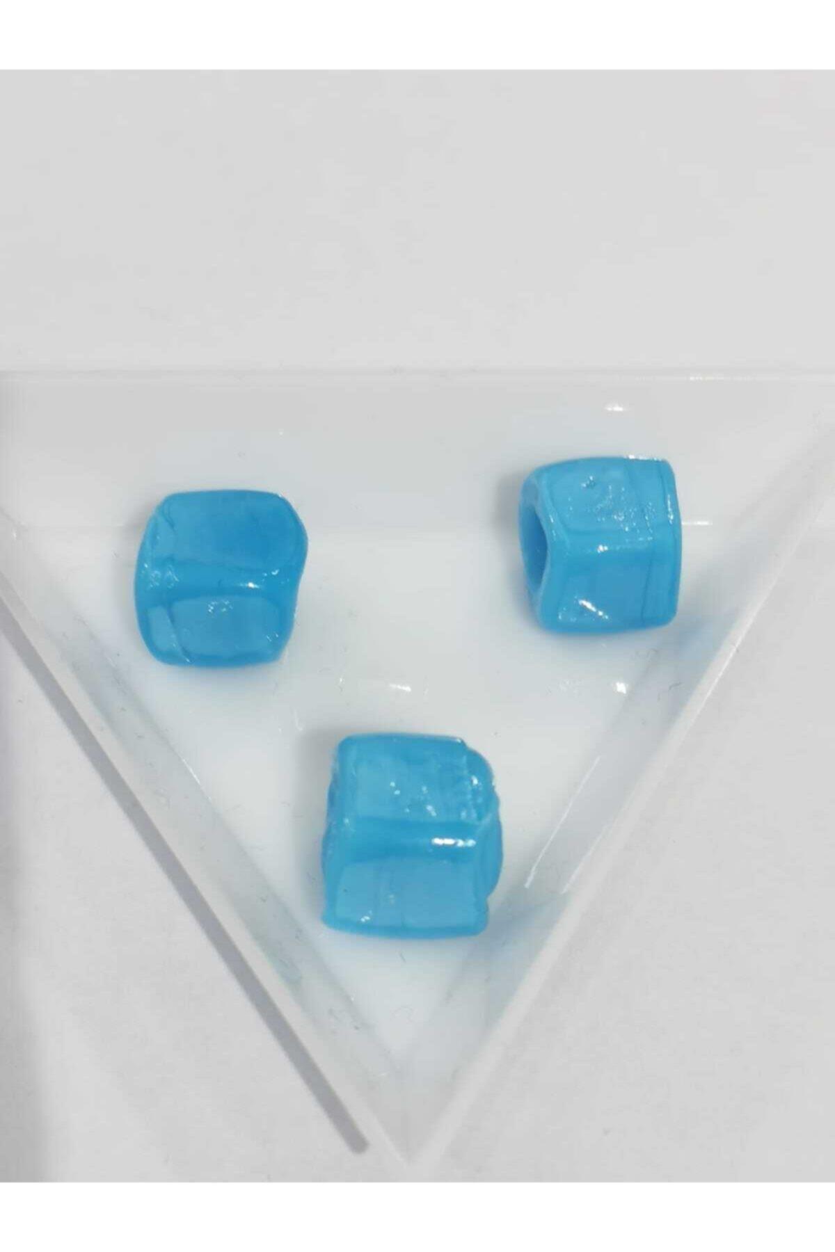 Mavi Renk Kare Cam Boncuk,9 Mm Camboncuk ,Takı Yapımı (3 Adet )