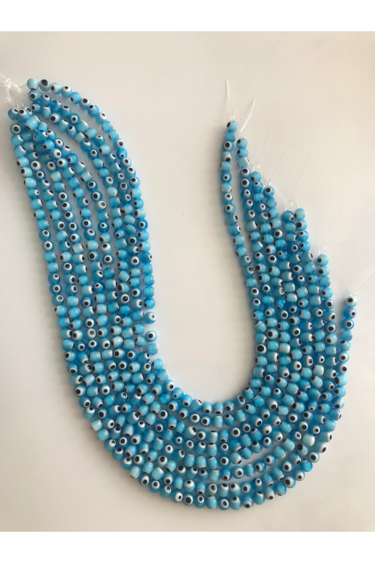 Mavi Yuvarlak Cam Nazar Boncuk 8 Mm