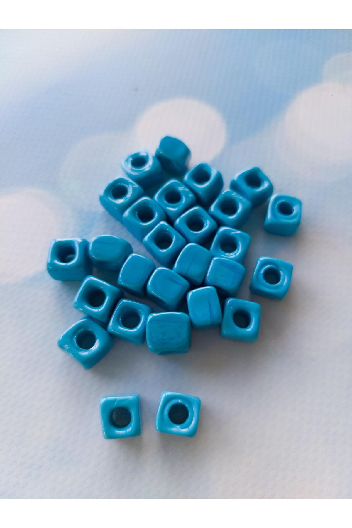 Murano El Yapımı Turkuaz Renk Kare Boncuk (4 ADET) (8 MM)