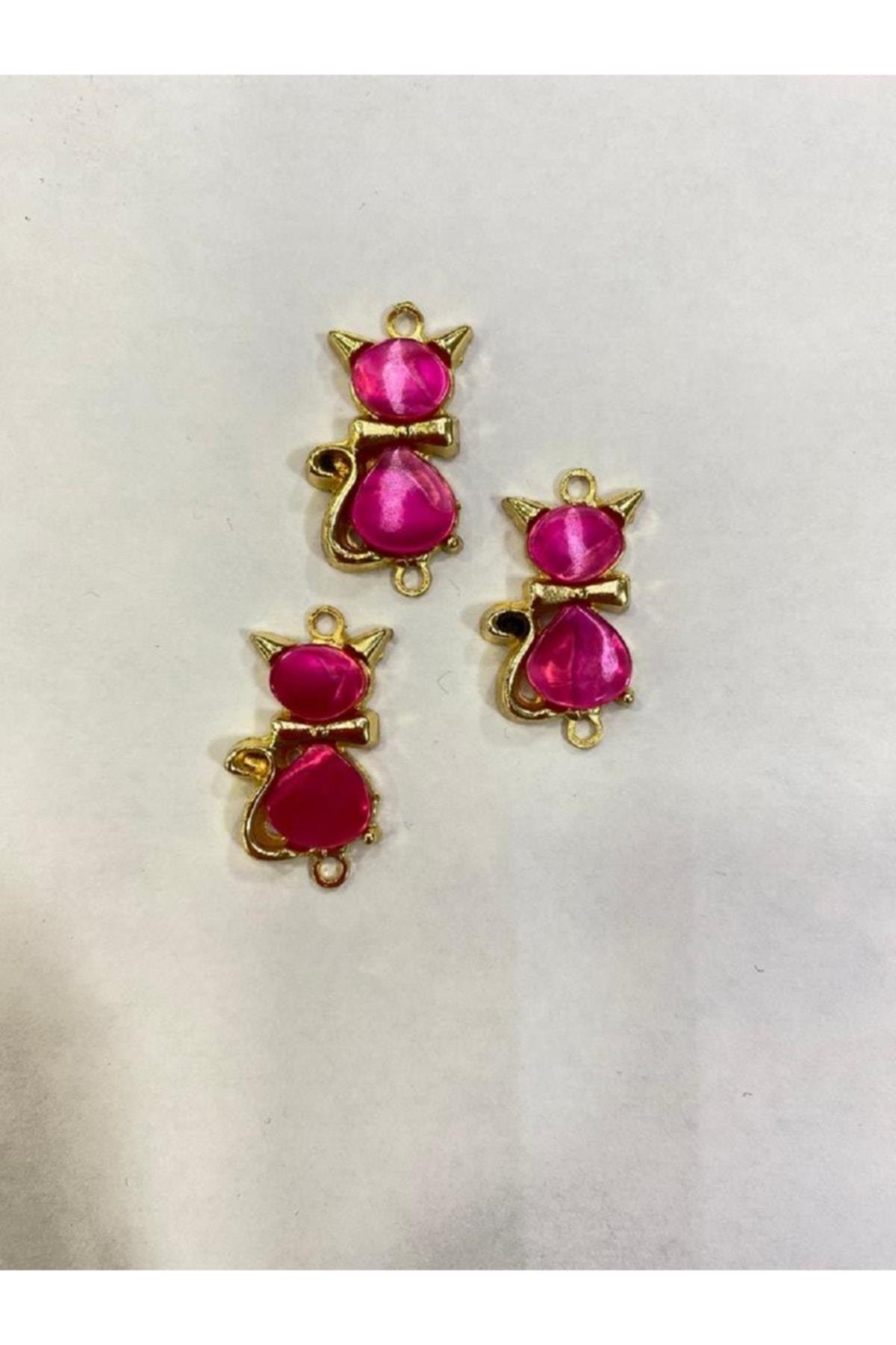 Pembe Renk Sedefli Pleksi Kedi Model Bileklik,kolye,küpe Ucu Malzeme 1 Adet