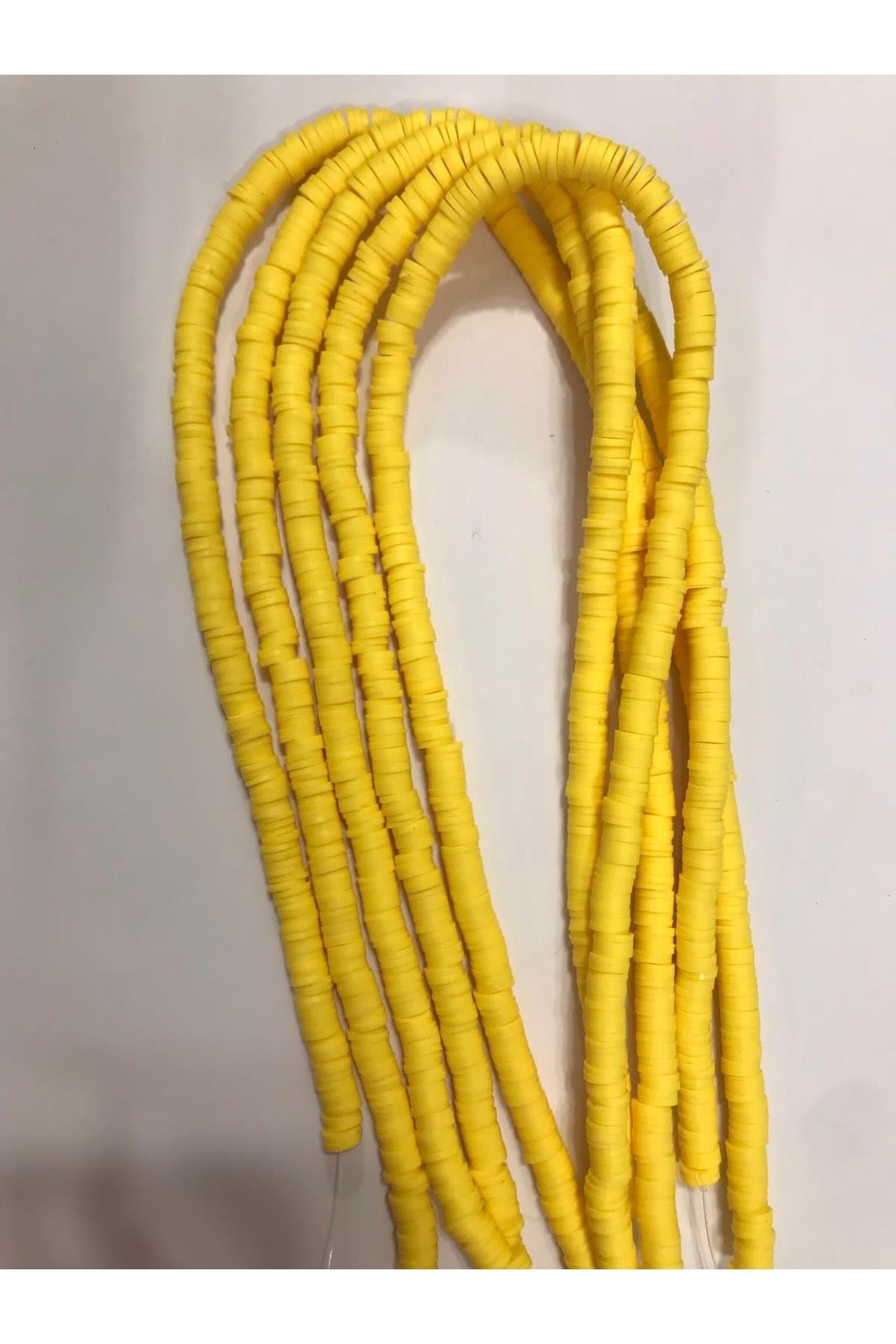 Polimer Kil Fimo Boncuk Dizisi,40cm Hamur Boncuk Fimo Dizi 6mm Sarı Renk