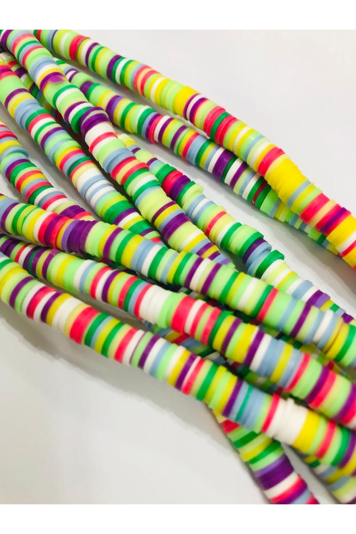 Polimer Kil Fimo Boncuk Dizisi,40cm Hamur Boncuk Fimo Dizi 6mm Karışık Mix Renk