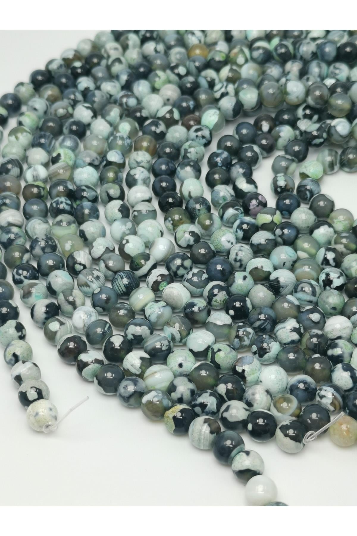 Siyah Beyaz Akik Doğal Taş Dizisi 8mm Doğaltaş Takı Yapımı