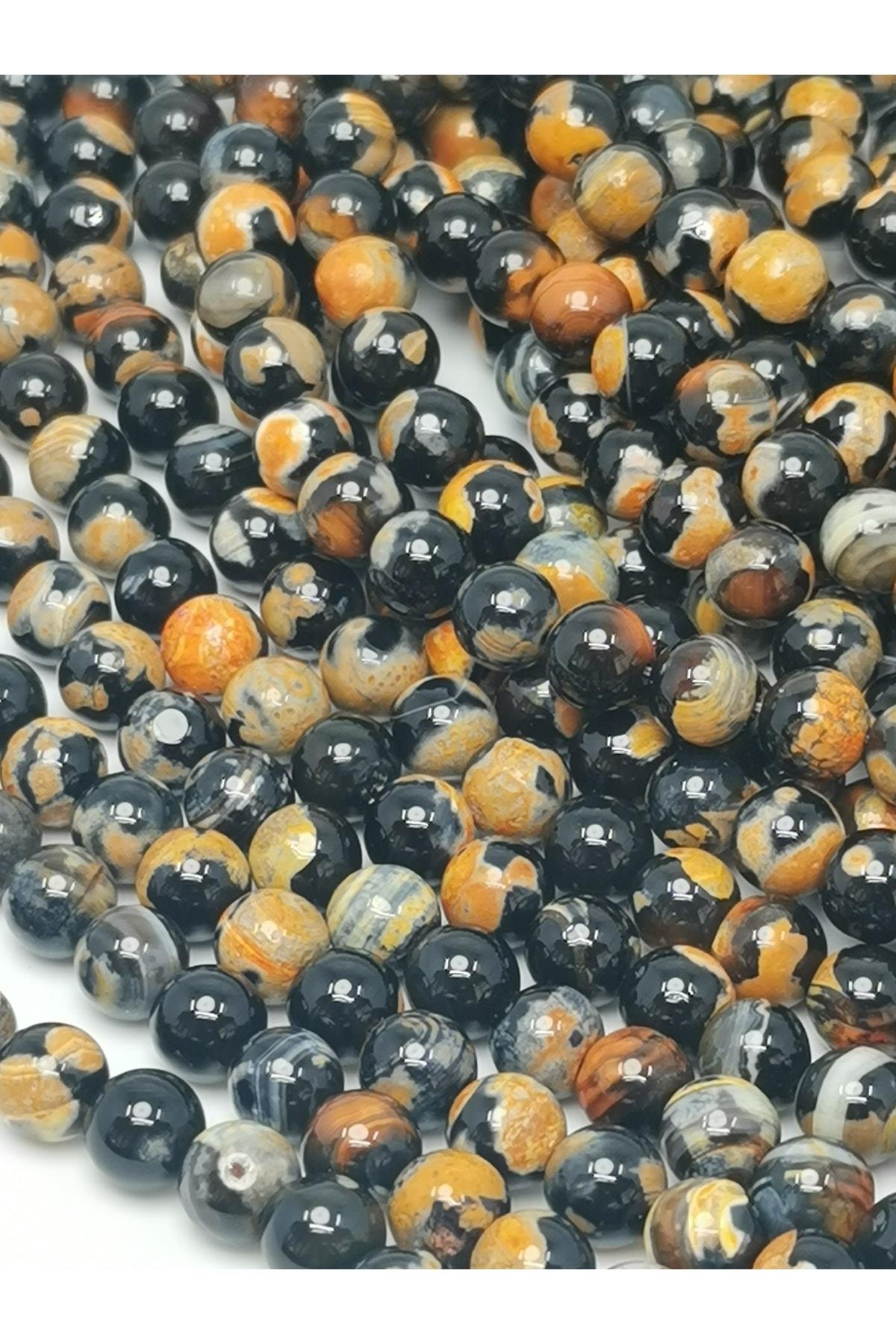 Siyah Sarı Akik Doğal Taş Dizisi 8mm Doğaltaş Takı Yapımı