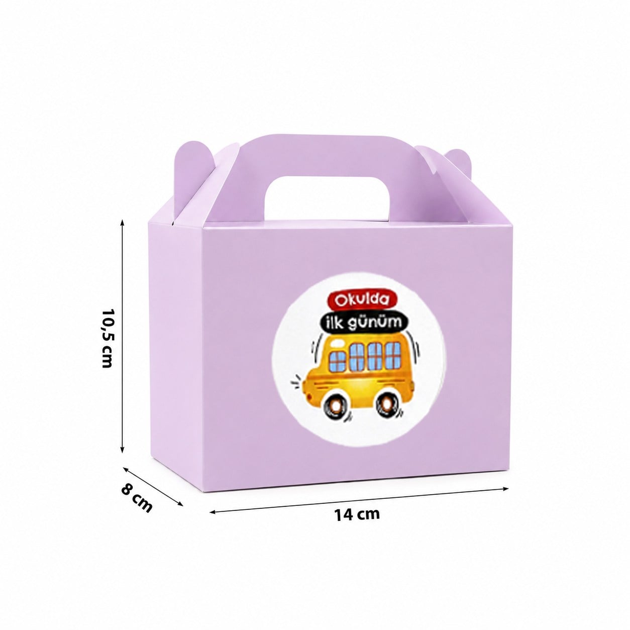 10x14 cm Karışık Renkli Karton Hediye Kutusu Okulda İlk Günüm Etiketli 12li Set