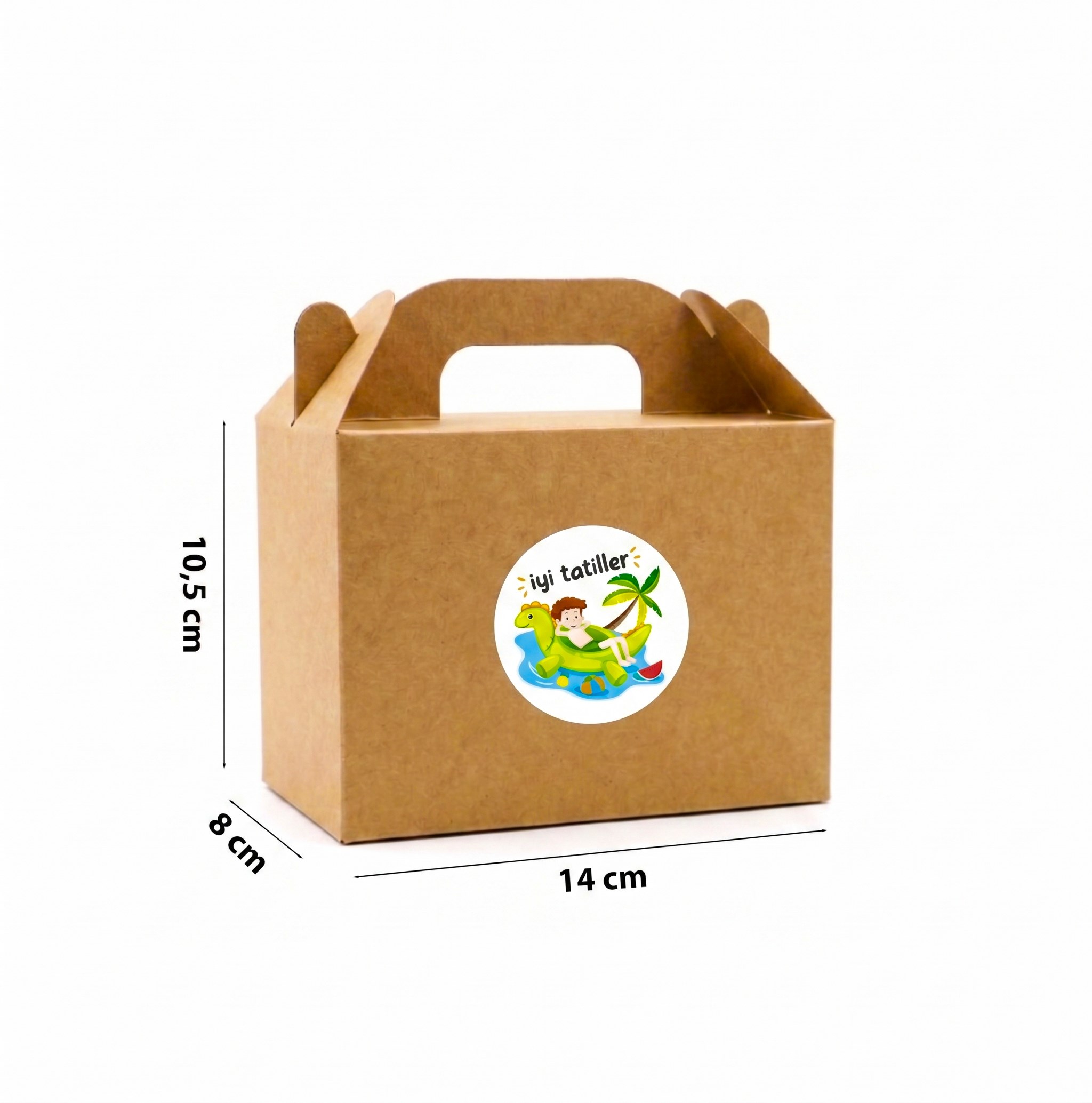 10x14 cm Kraft Hediye Kutusu 12 Adet | İyi Tatiller Etiketli Karne Hediye Kutuları