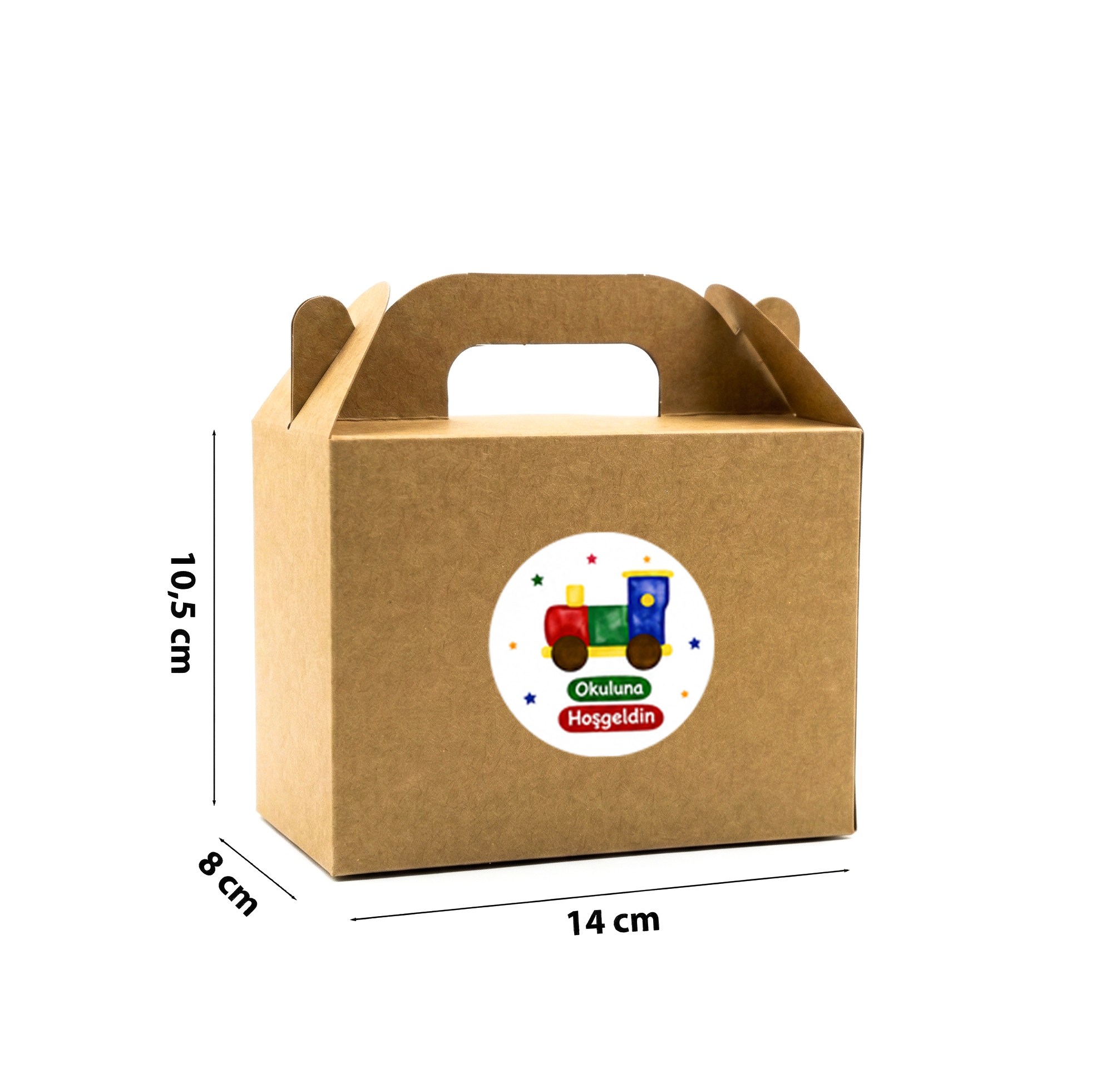 10x14 cm Kraft Karton Hediye Kutusu Okuluna Hoşgeldin Etiketli 12li Set
