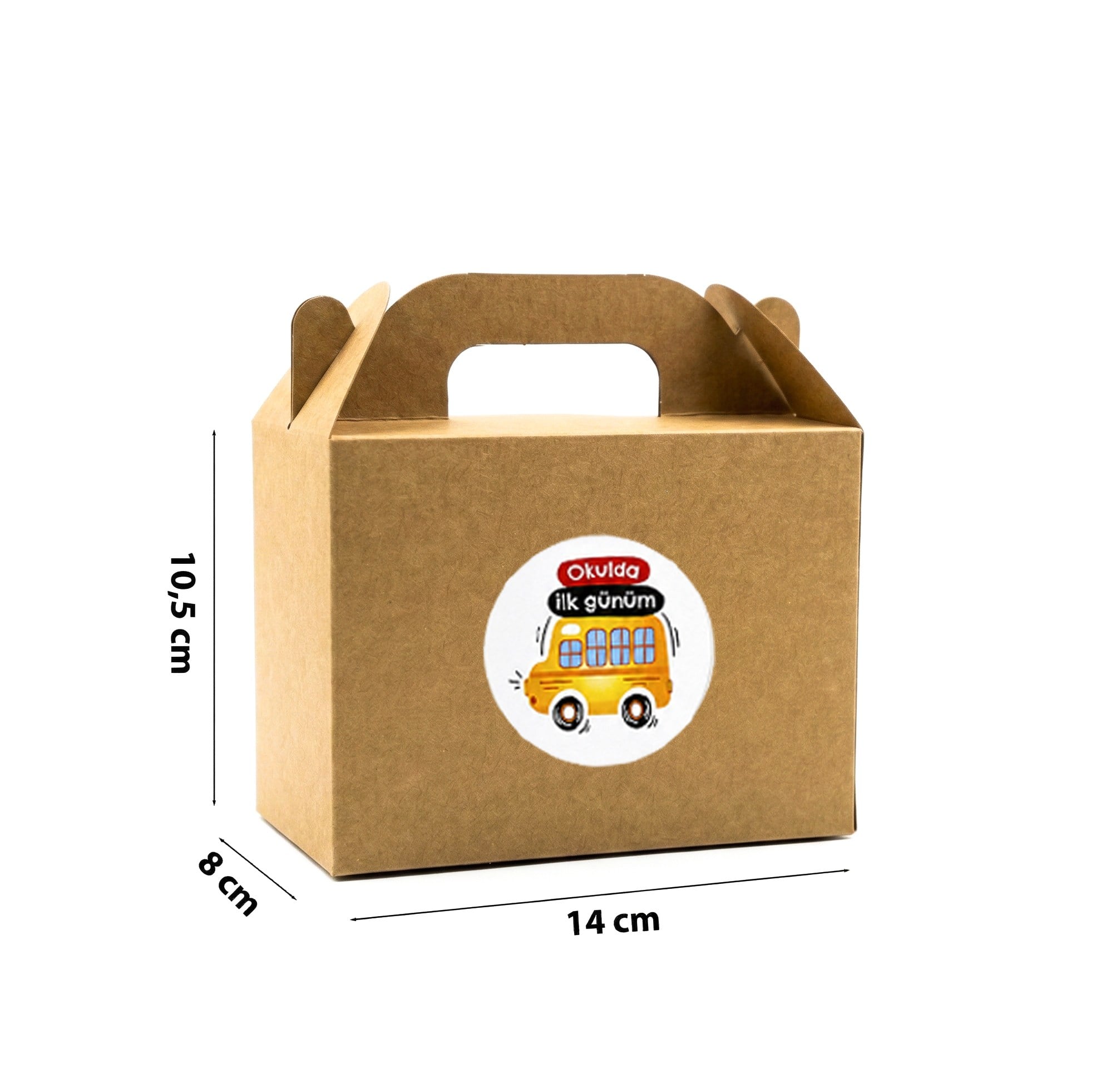 10x14 cm Kraft Karton Hediye Kutusu Okulda İlk Günüm Etiketli 12li Set