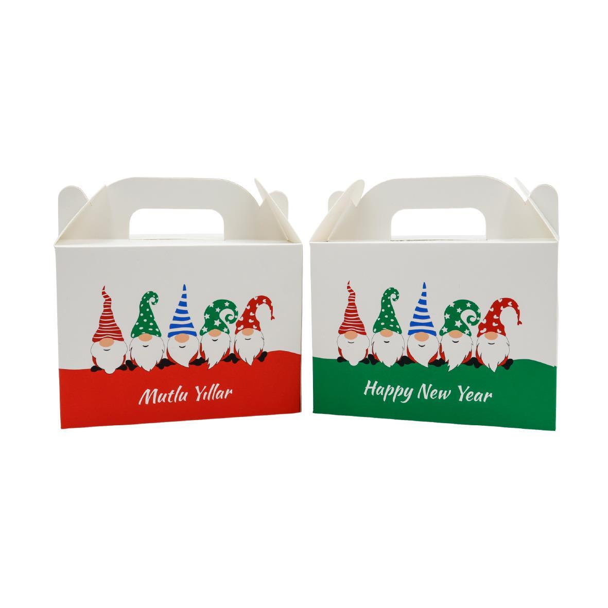 10x14 cm Yılbaşı Temalı El Geçme Kutu (10 Adet – Kırmızı & Yeşil)