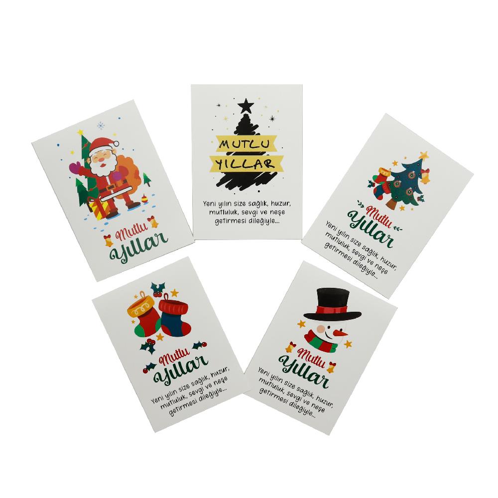10x14 CM Yılbaşı Temalı Tebrik Kartı (5li Set)