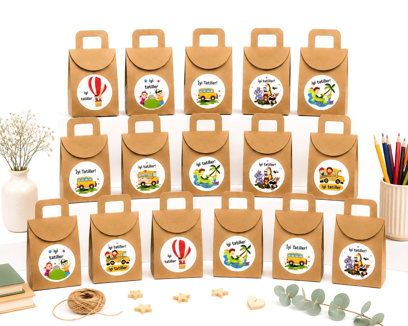 10x15 cm Kraft Karne Hediyelik Kutusu 20 Adet | İyi Tatiller Etiketli