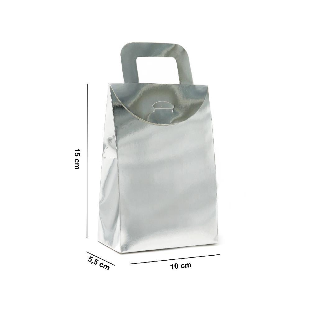 10x15 Gümüş Renk Çanta Model Hediyelik Kutu - 10lu Paket