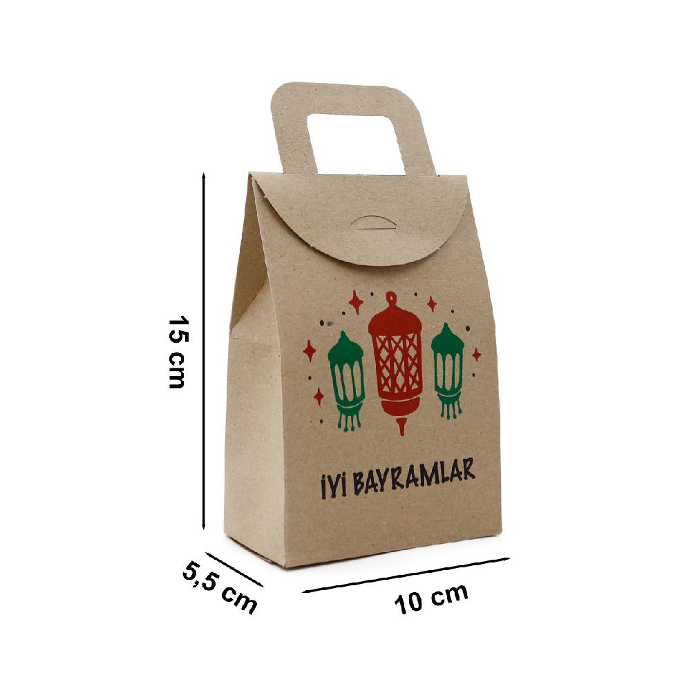 10x15 Kraft İyi Bayramlar Baskılı Çanta Model Kutu (3lü Set)