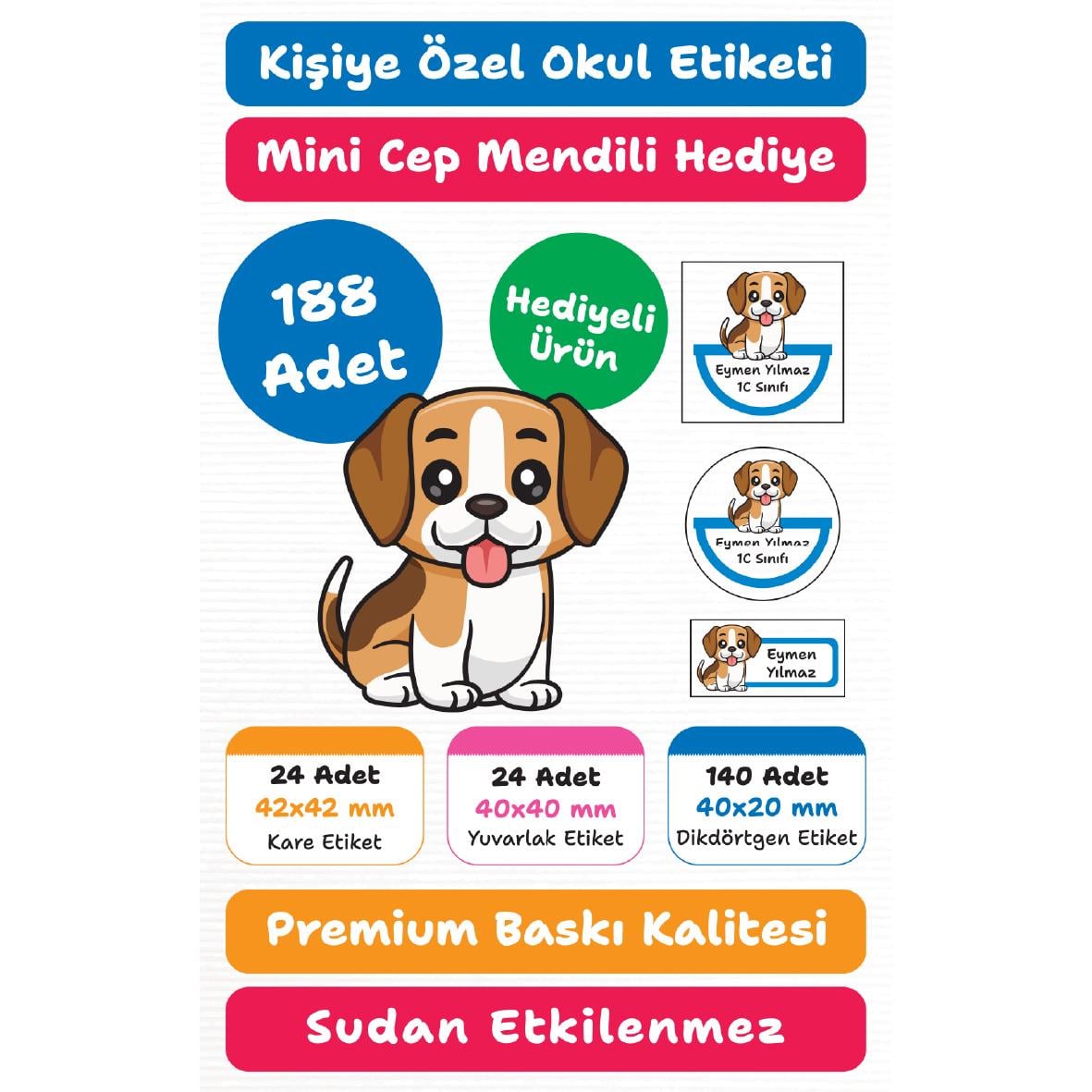 188 Adet Kişiye Özel Okul Etiketi Seti – Kalem, Defter, Kitap, Çanta İçin Yapışkanlı Etiketler | M4