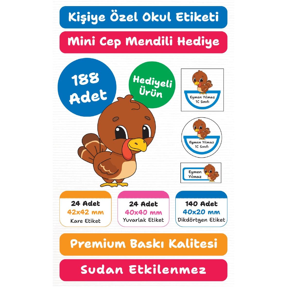 188 Adet Kişiye Özel Okul Etiketi Seti – Kalem, Defter, Kitap, Çanta İçin Yapışkanlı Etiketler | M3
