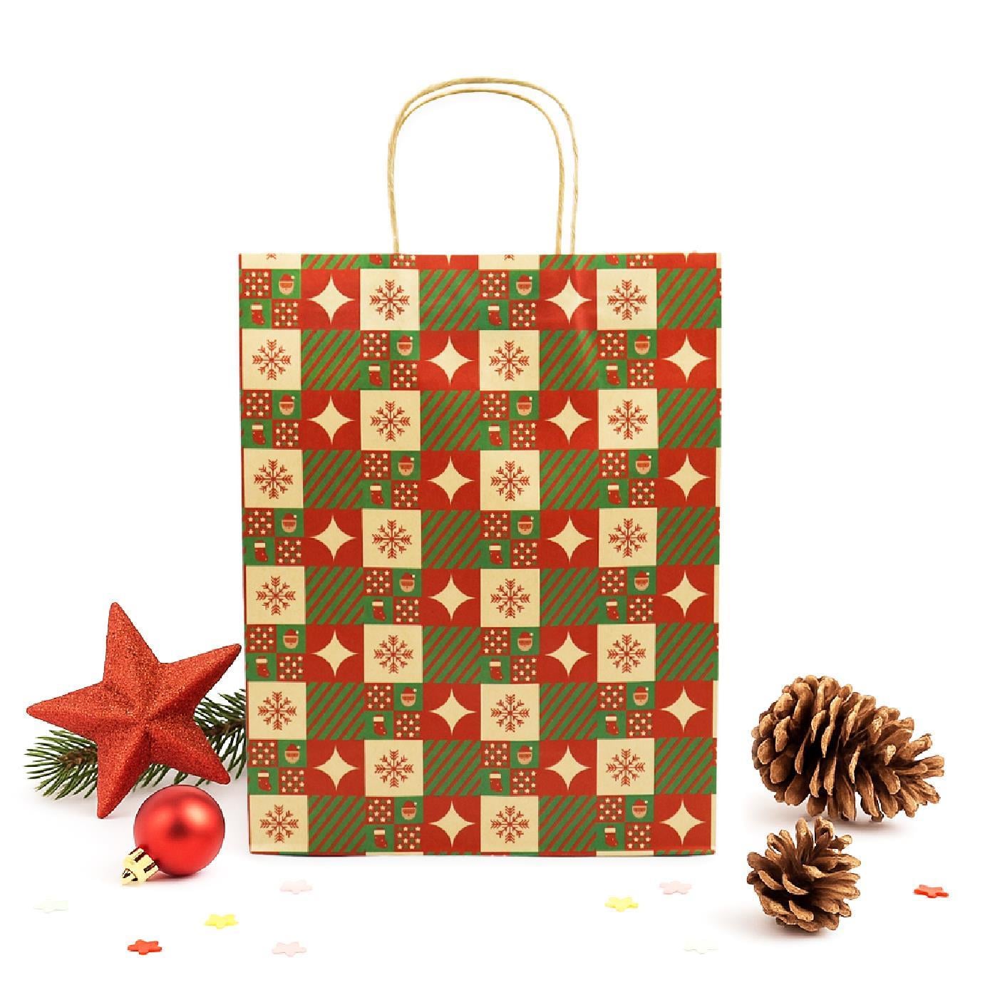 26x33 Yılbaşı Temalı Kraft Hediye Çantası 2li Set | M5