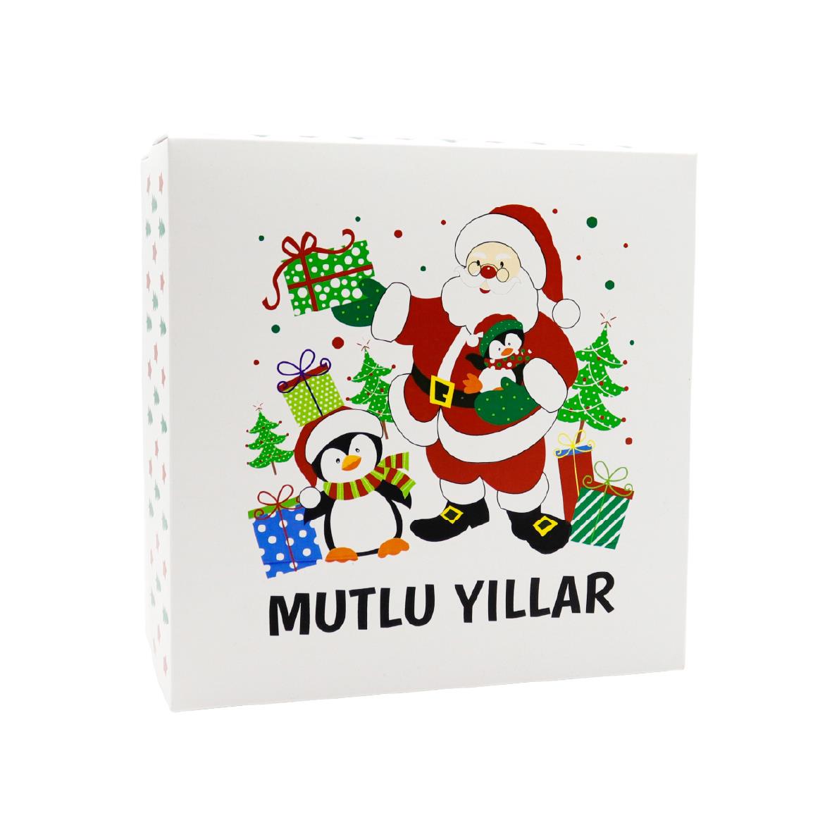 20x20x10 cm Yılbaşı Temalı Selefonlu Bristol Hediye Kutusu – Demonte Gönderim | M1