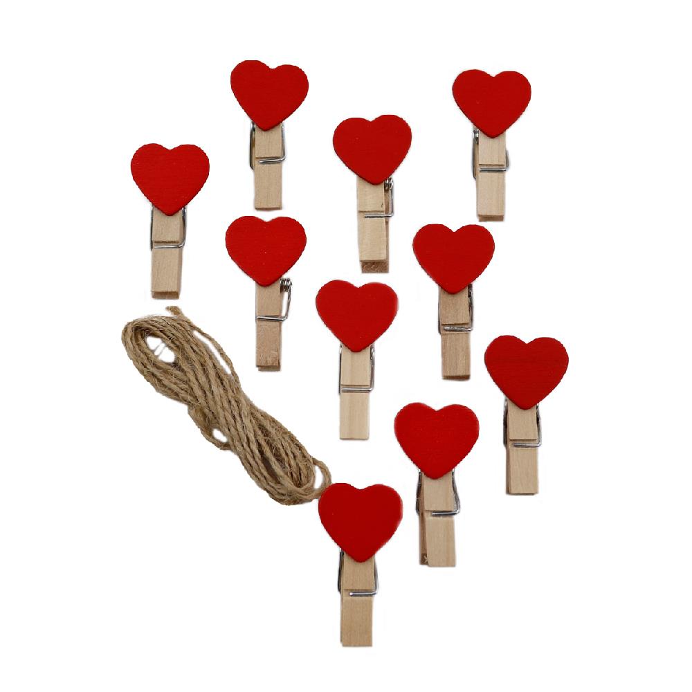 3,5 CM Kalp Temalı Kırmızı Renk Mini Mandal - 10lu Paket