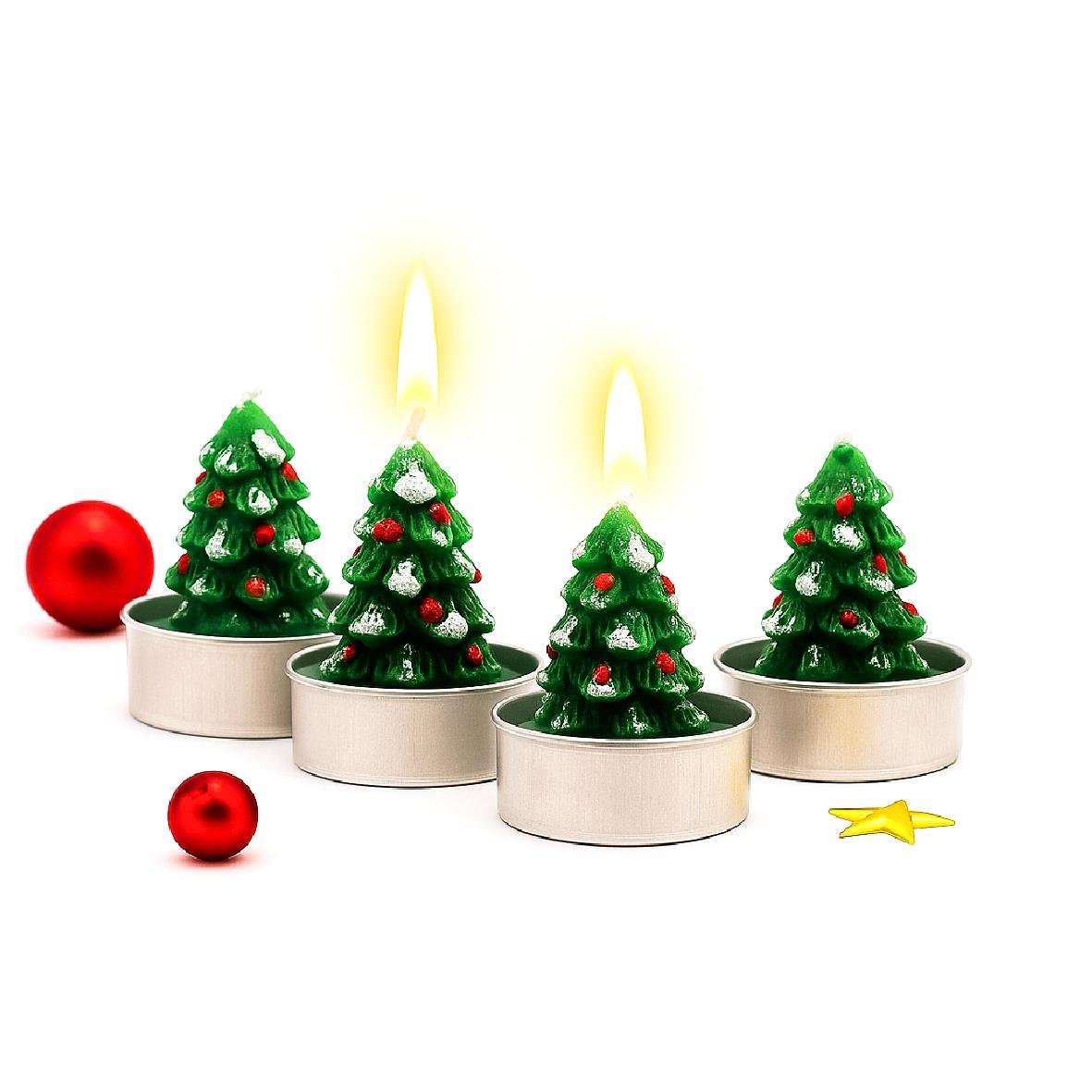 Noel Ağacı Tasarımlı Yılbaşı Mum Seti – 4lü Dekoratif Mum