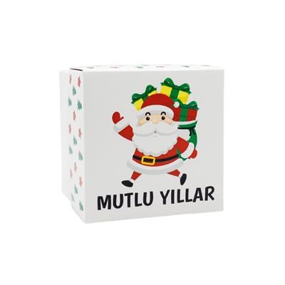 10x10x10 cm Yılbaşı Temalı Selefonlu Bristol Hediye Kutusu – Demonte Gönderim